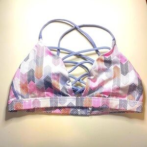 Victoria Secret Sport Bra Womens Medium Blue Pink Chevron Strappy V-Neck